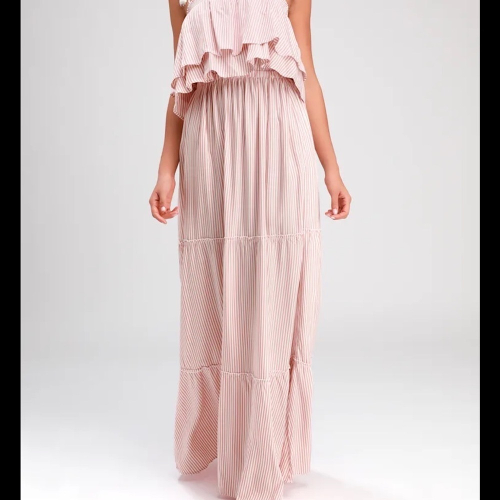 NWT BB Dakota | Women's Pink & Cream Strip Tiered Maxi Dress Size XS - Picture 13 of 15